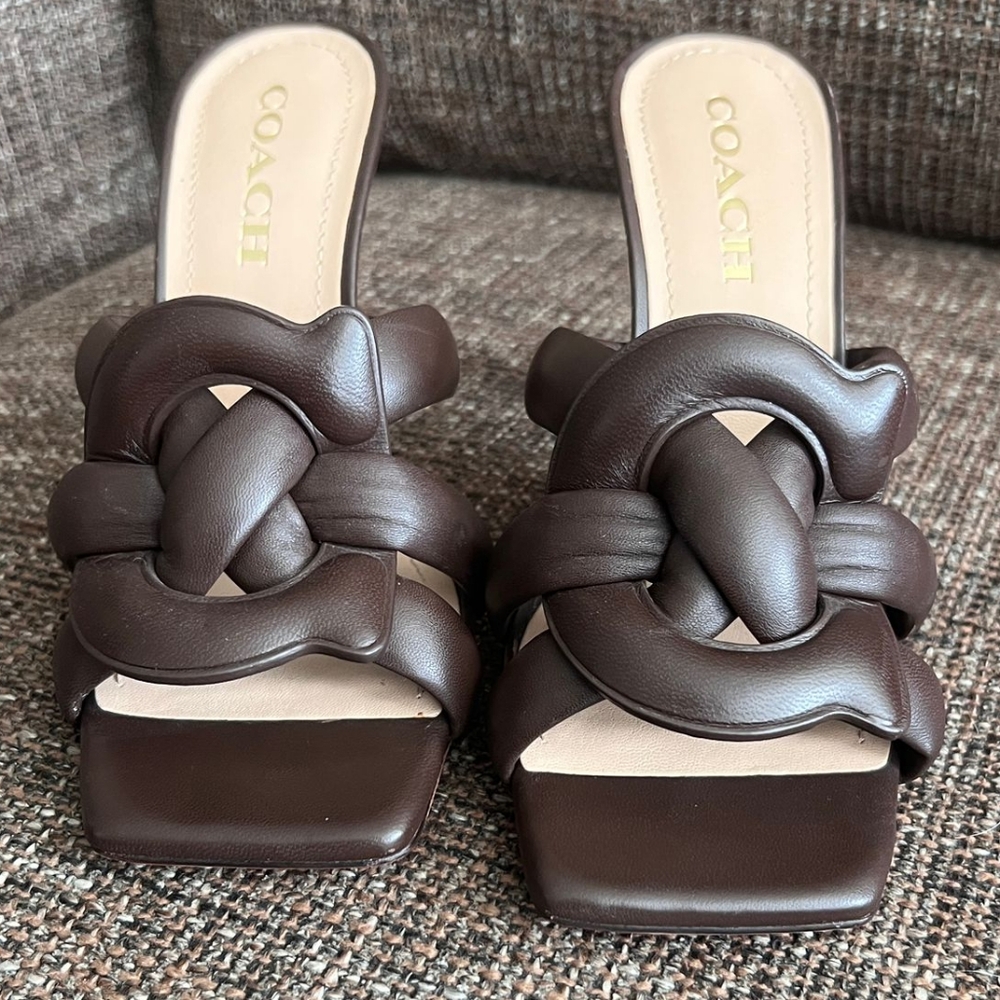 Women's Coach Kellie Maple Brown Leather Sandal Pumps Heels, Size 7